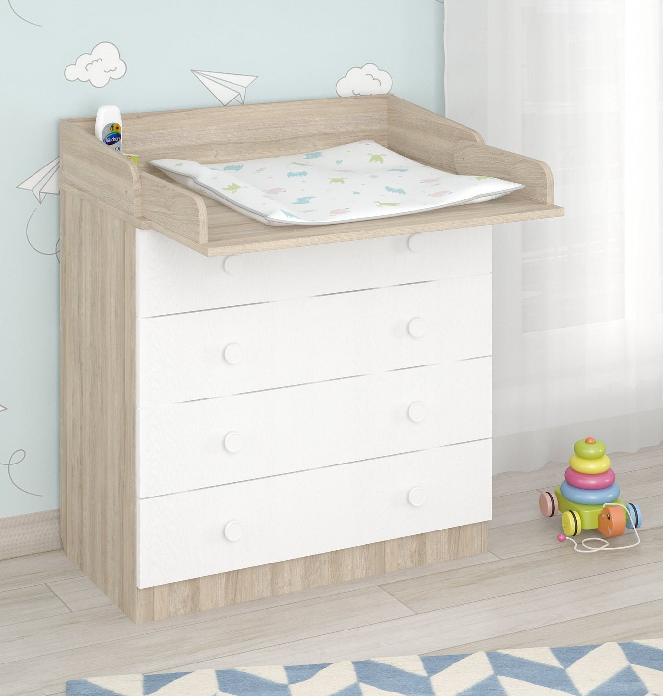 Shefa 800 Kids Changing Dresser Elm-White (2 boxes)