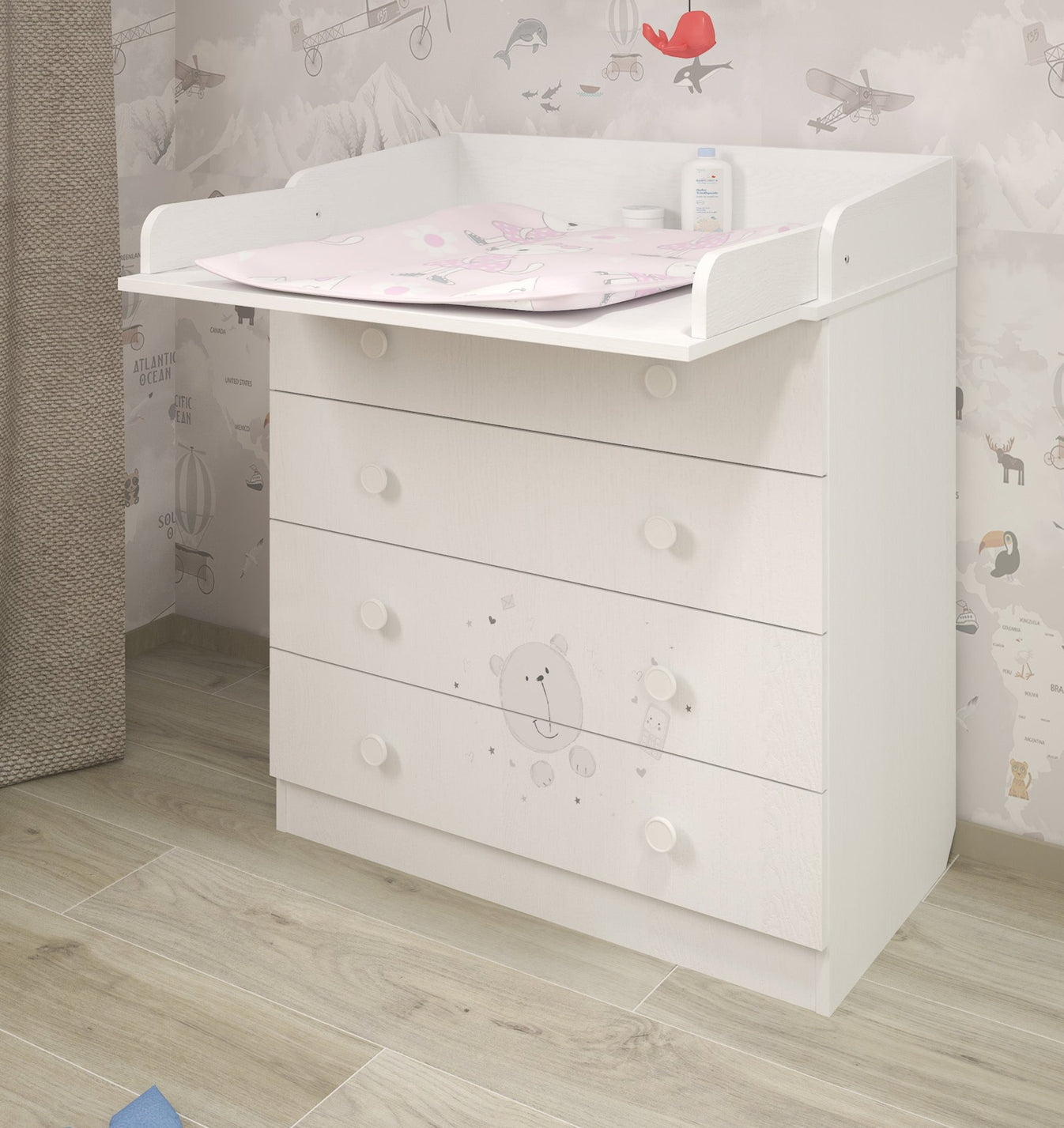 Shefa 800 Kids Changing Dresser Teddy White (2 Boxes)