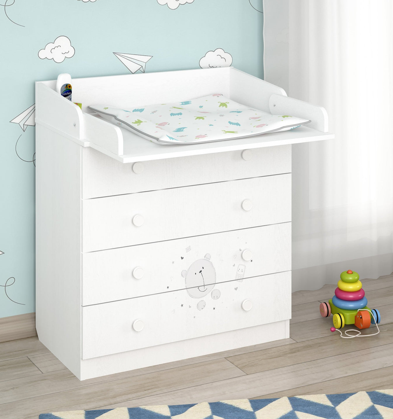 Shefa 800 Kids Changing Dresser Teddy White (2 Boxes)