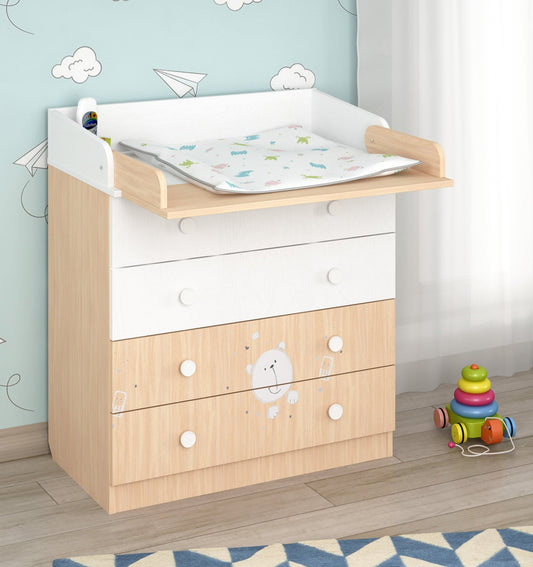 Shefa 800 Kids Changing Dresser Teddy Pastel Oak-White (2 Boxes)