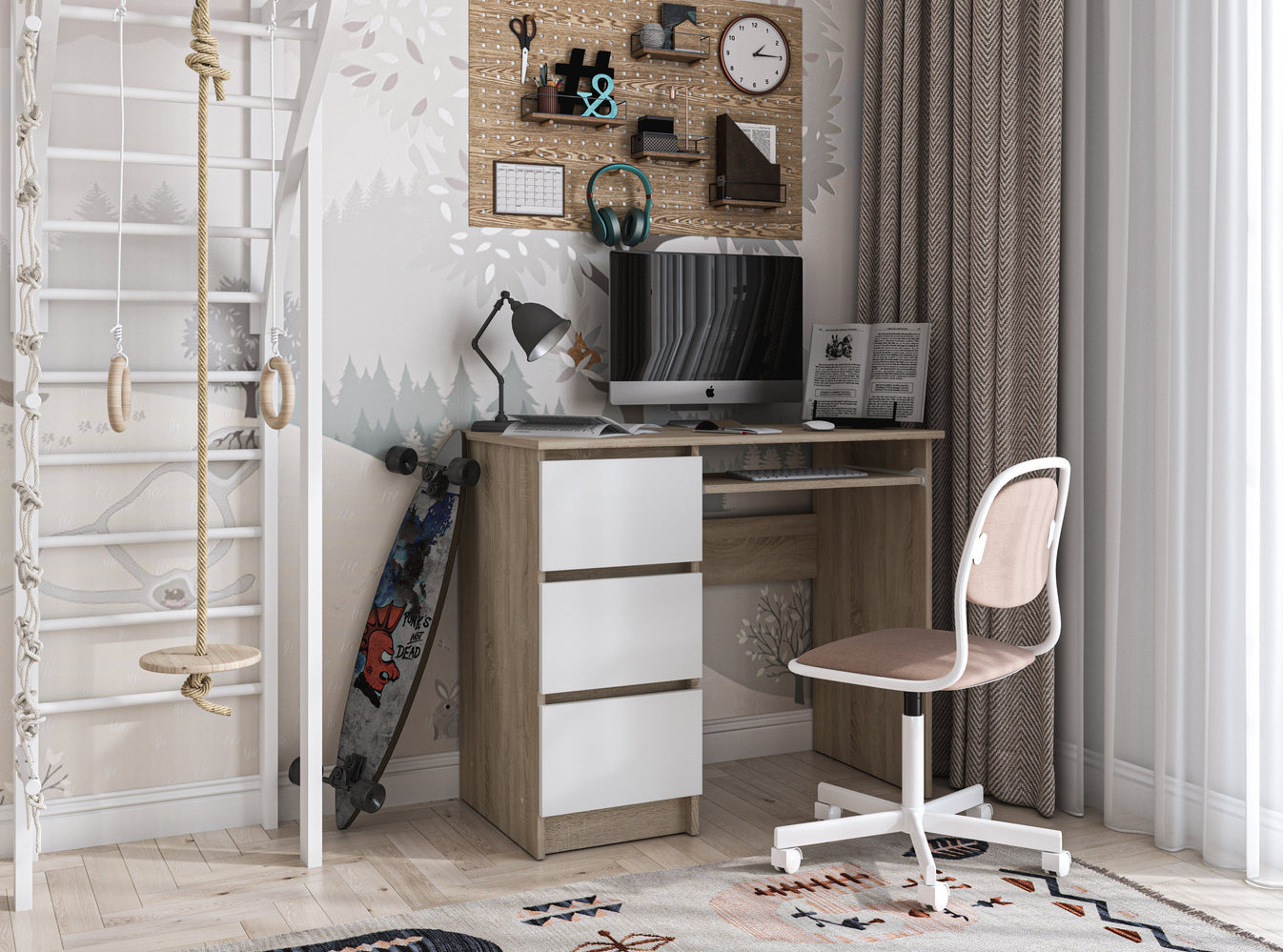 Shefa Line Computer Desk Cina Sonoma Oak-White (1 Box)