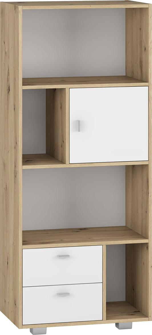 Shefa Line Bookcase Kurt White - Artizan Oak (2 boxes)