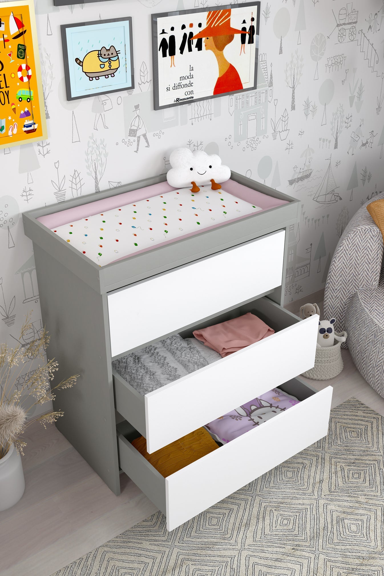 Shefa 880 Kids Changing Unit Grey White (2 Boxes)