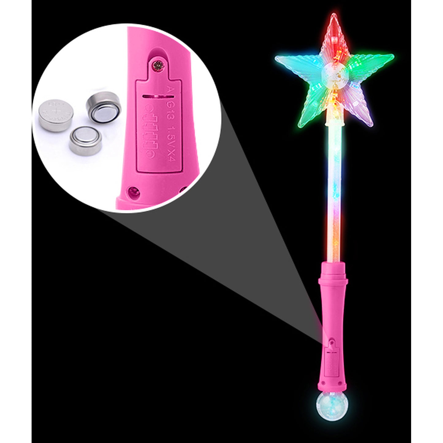 Star Wand with Disco Ball - Pink = 40cm