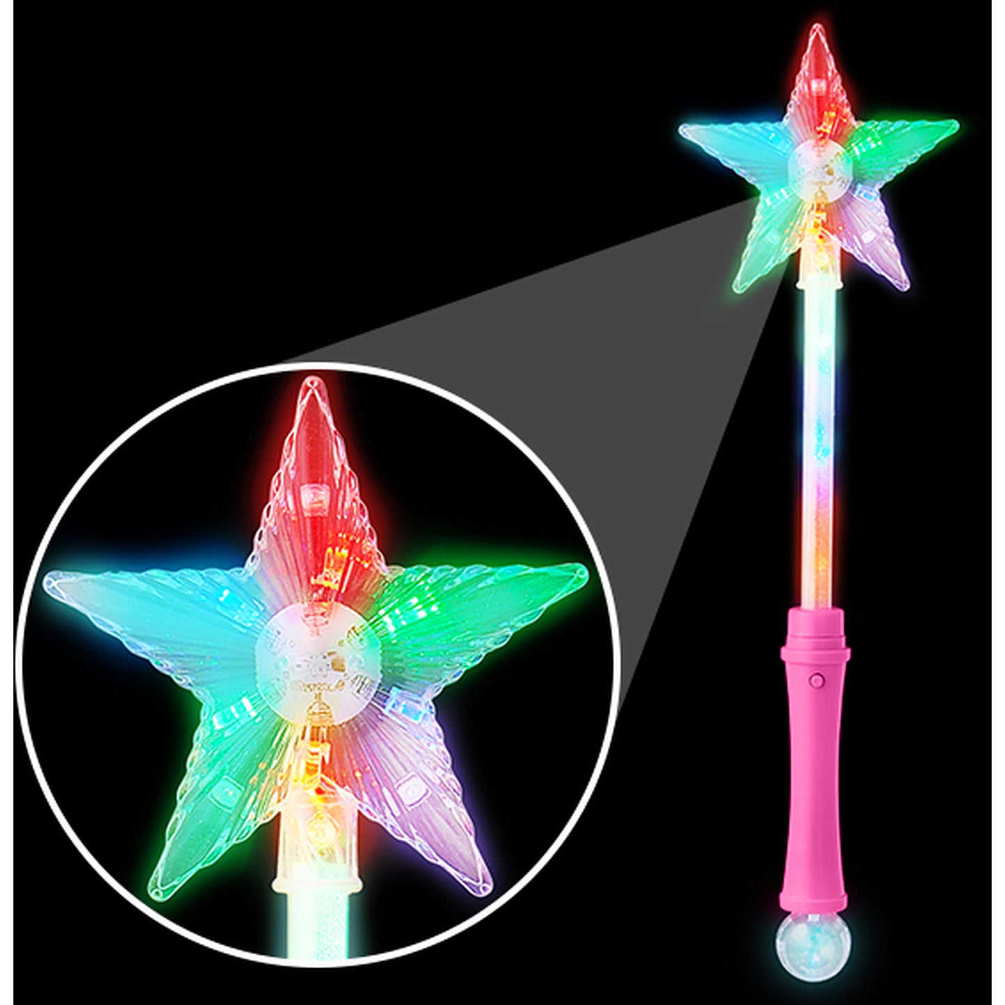 Star Wand with Disco Ball - Pink = 40cm