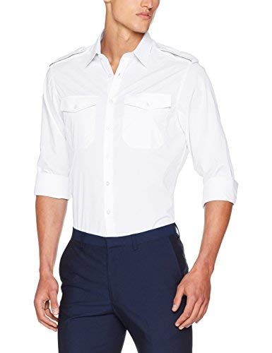 Kustom Kit Men's L/S Pilot Shirt - White - 16.5