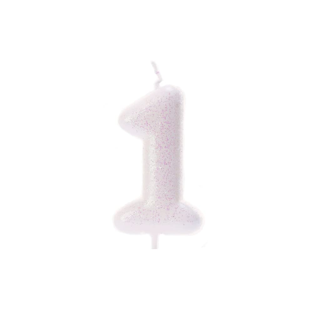 Age 1 Glitter Numeral Moulded Pick Candle Iridescent