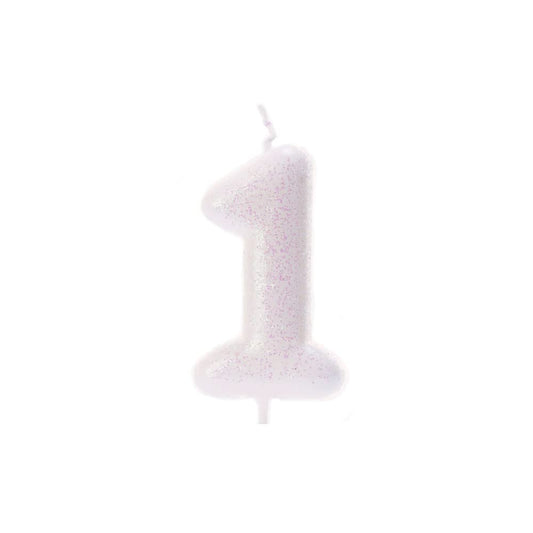 Age 1 Glitter Numeral Moulded Pick Candle Iridescent