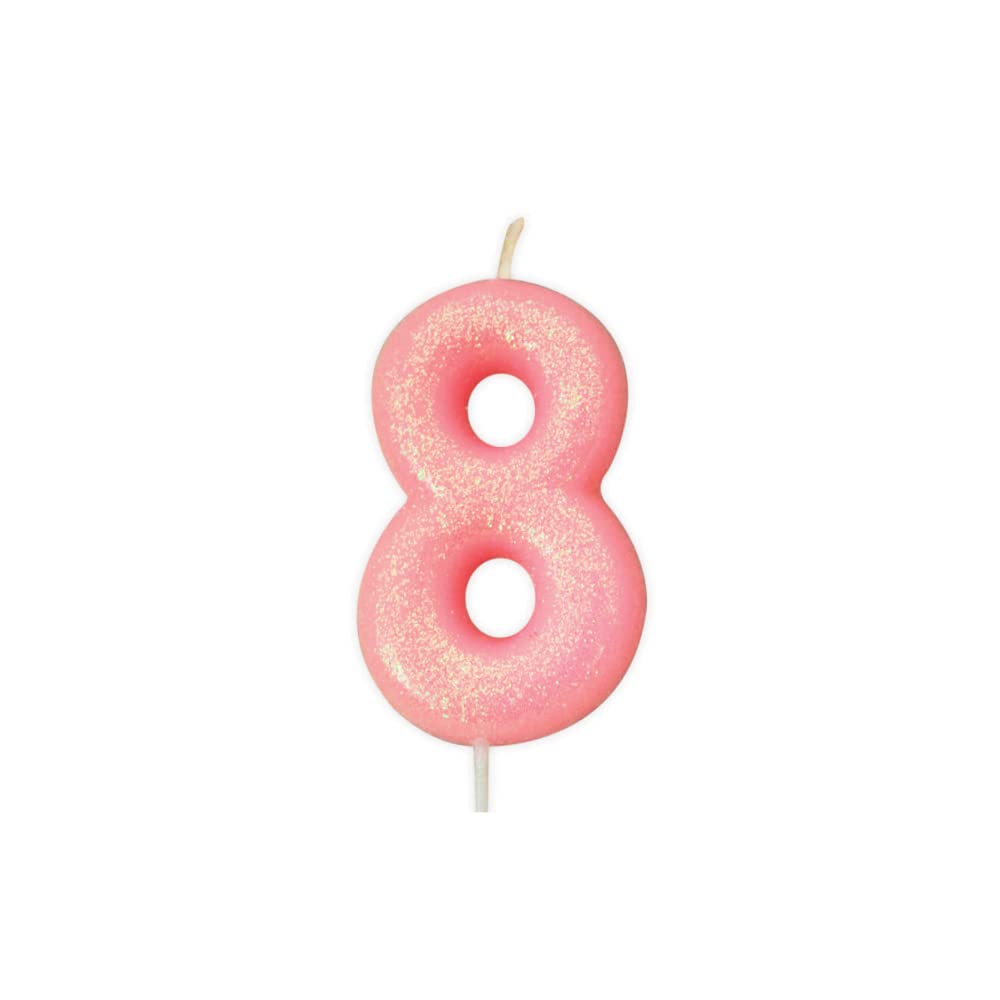 Age 8 Glitter Numeral Moulded Pick Candle Pink