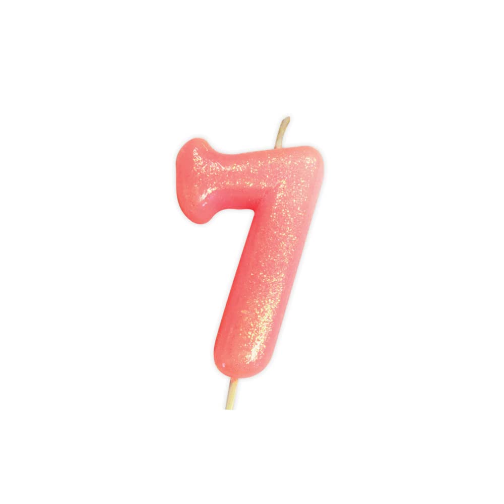 Age 7 Glitter Numeral Moulded Pick Candle Pink