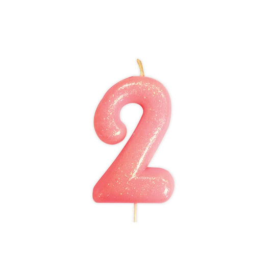 Age 2 Glitter Numeral Moulded Pick Candle Pink