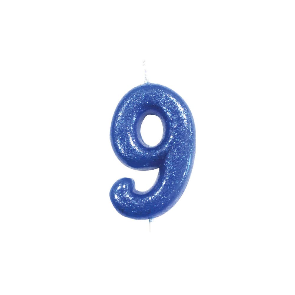 Age 9 Glitter Numeral Moulded Pick Candle Blue