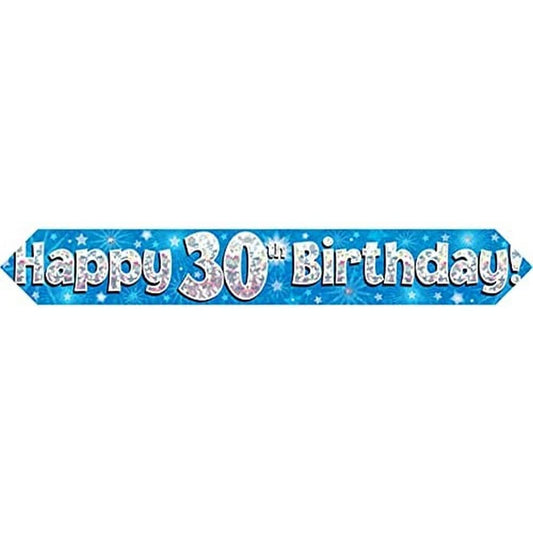 9ft Banner Happy 30th Birthday Blue Holographic