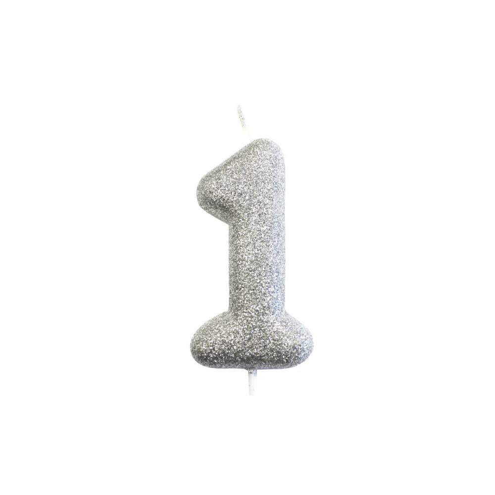 Age 1 Glitter Numeral Moulded Pick Candle Silver