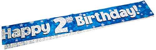 9ft Banner Happy 2nd Birthday Blue holographic