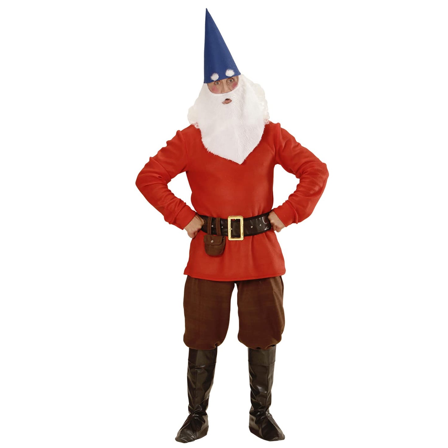 "RED GNOME" (coat, pants, belt with purse, boot covers, hat with ears, eyebrows and beard) - (S)