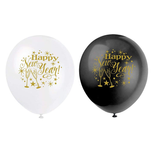 Glittering New Year 12" Latex Balloons, 8ct