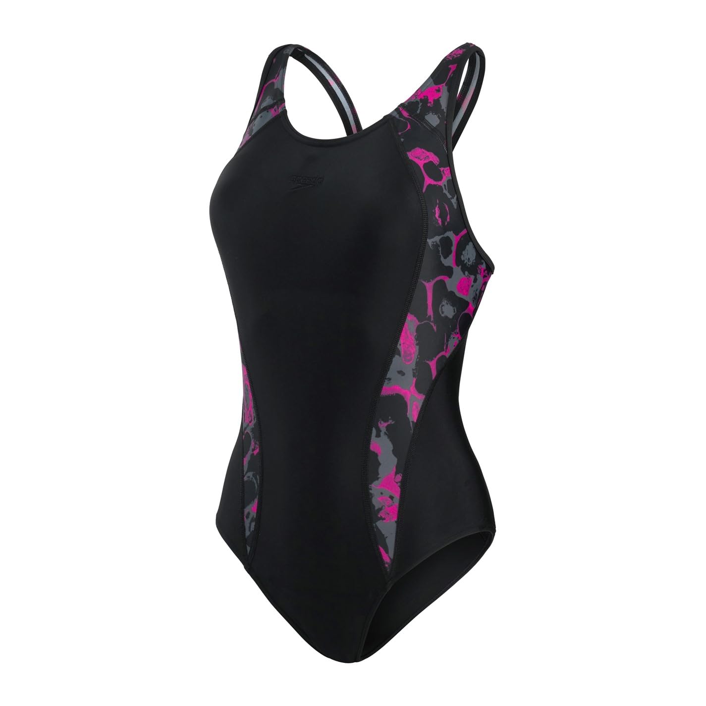 Speedo Endurance Allover Panel Laneback Swimsuit - Black/Pink/Charcoal - 36"