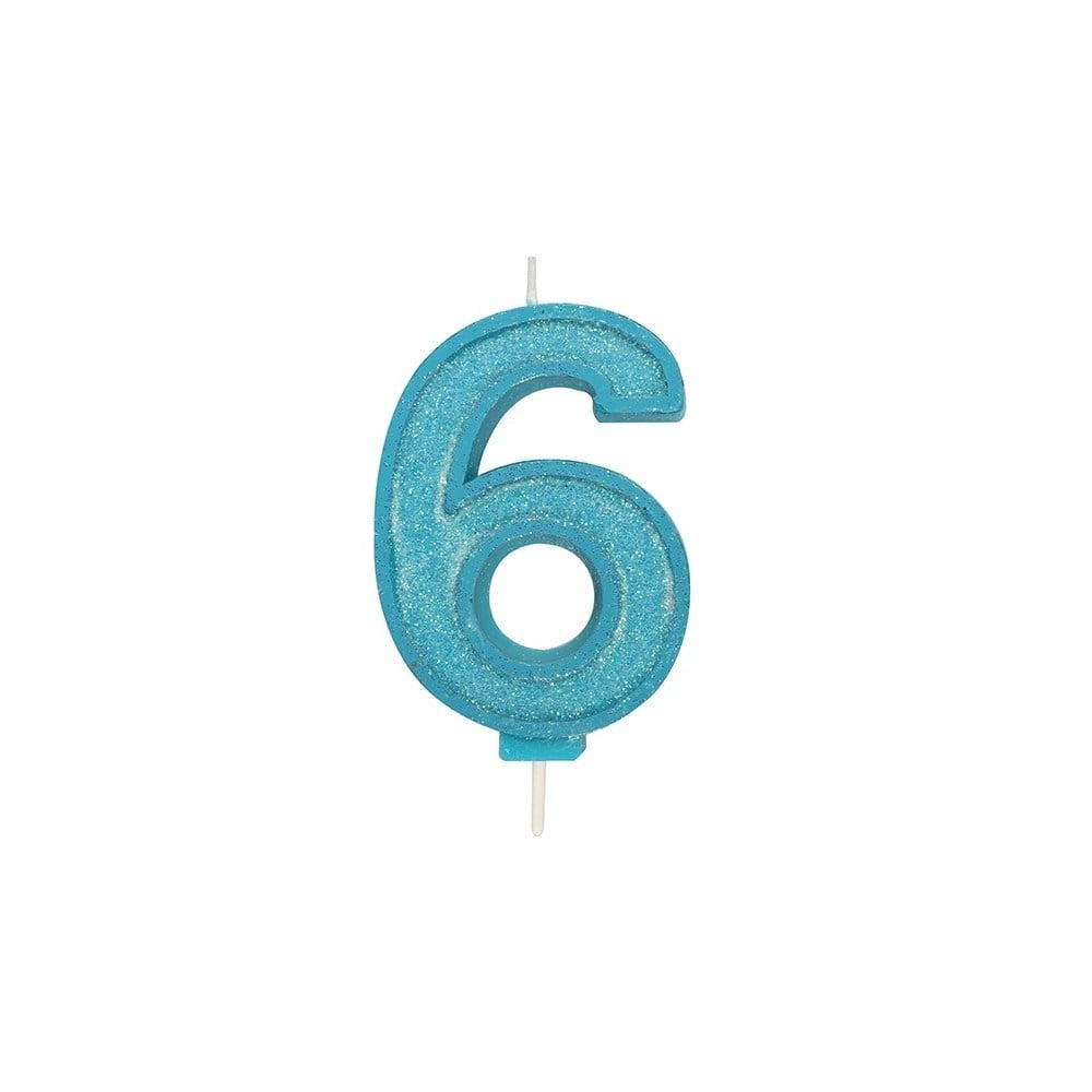 CANDLE-NUMERAL-BLUE SPARKLE-6-70mm - BOX OF 1