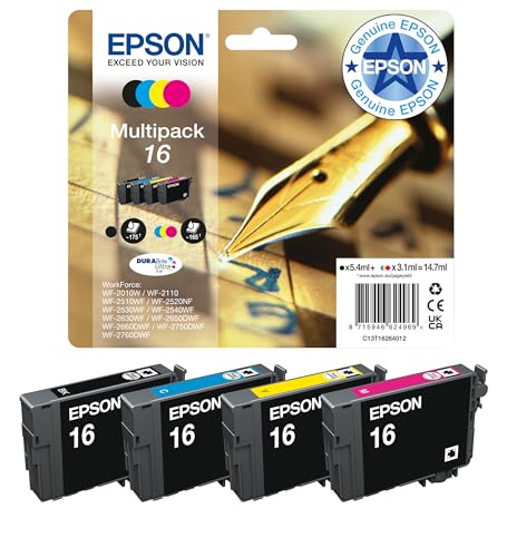 Epson 16XL Black/Cyan/Magenta/Yellow Ink Cartridges (Pack of 4) C13T16364012