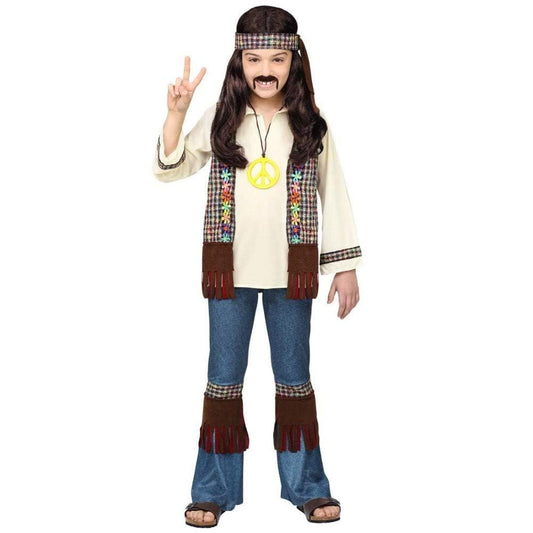 "HIPPIE" (shirt with vest, pants, headband, necklace) - (128 cm / 5-7 Years)