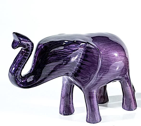 Eco-Friendly Recycled Aluminium Brushed Purple Elephant Trunk Up (Handmade & Fairtrade) Statue Ornament Home Decoration Large 12cm