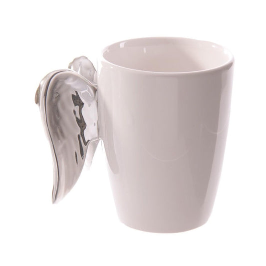 Ceramic White Angel Mug with Silver Wings Handle