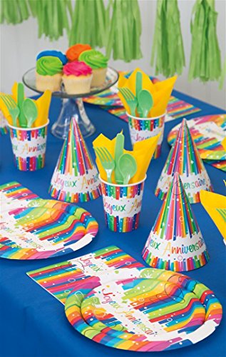 Unique Party 9oz Rainbow Ribbons Joyeux Anniversaire Paper Cups Pack of 8