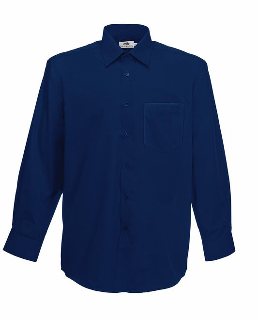 Fruit Of The Loom L/Sleeve Poplin Shirt - Navy Blue - M