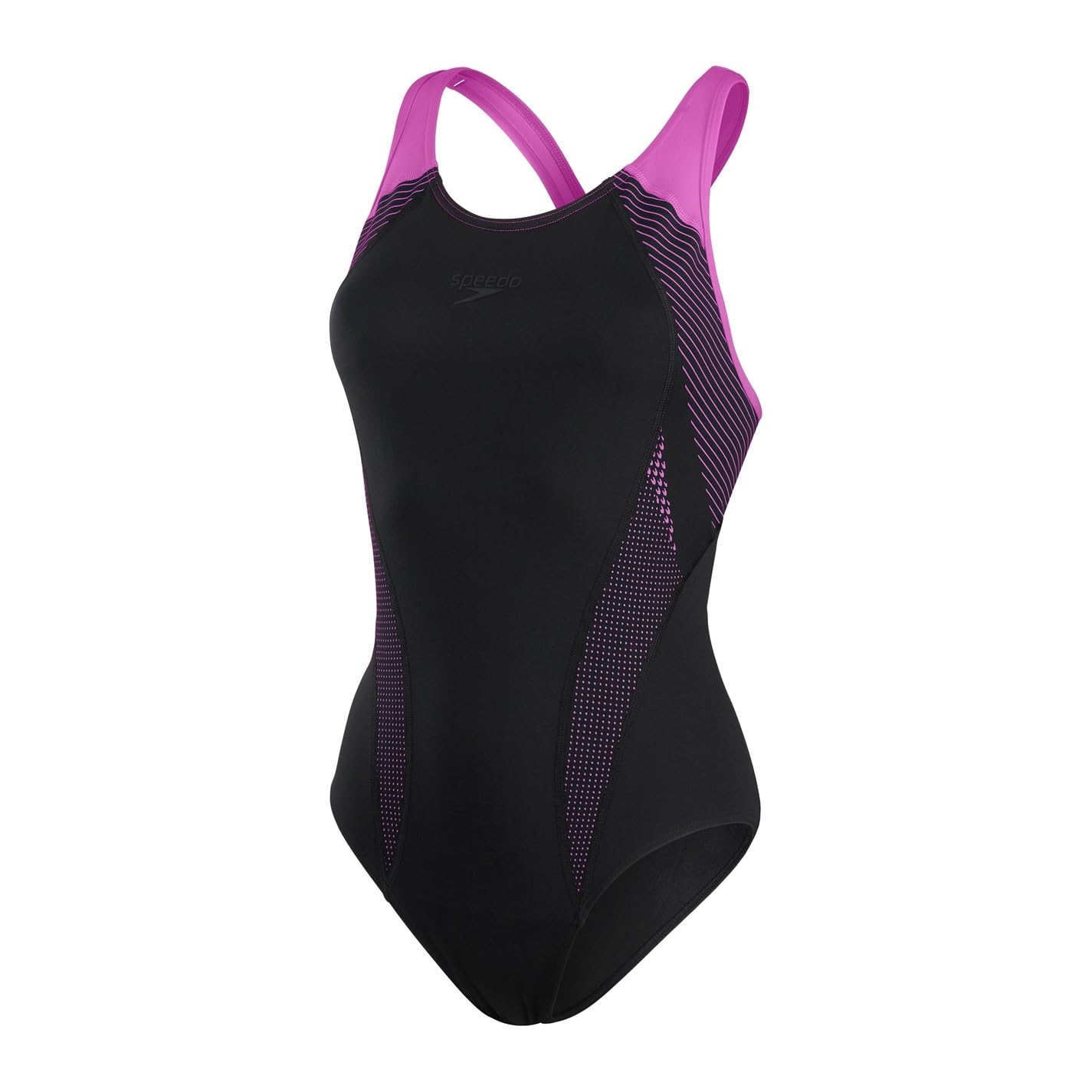 Speedo Endurance+ Plastisol Laneback Swimsuit - Black/Orchid - 32"