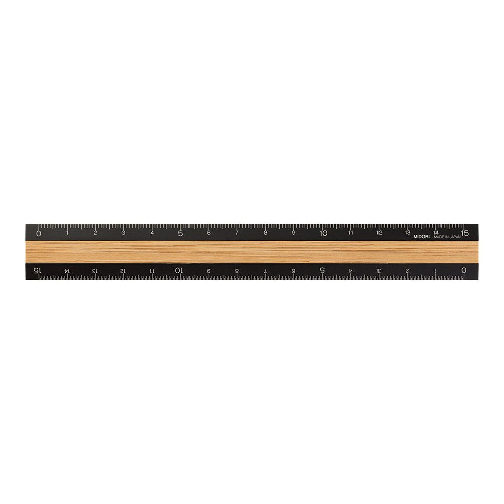 Midori Aluminum Wooden Ruler <15cm> Black