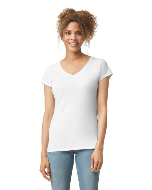 Gildan Ladies Soft Style V-Neck T-Shirt - White - L