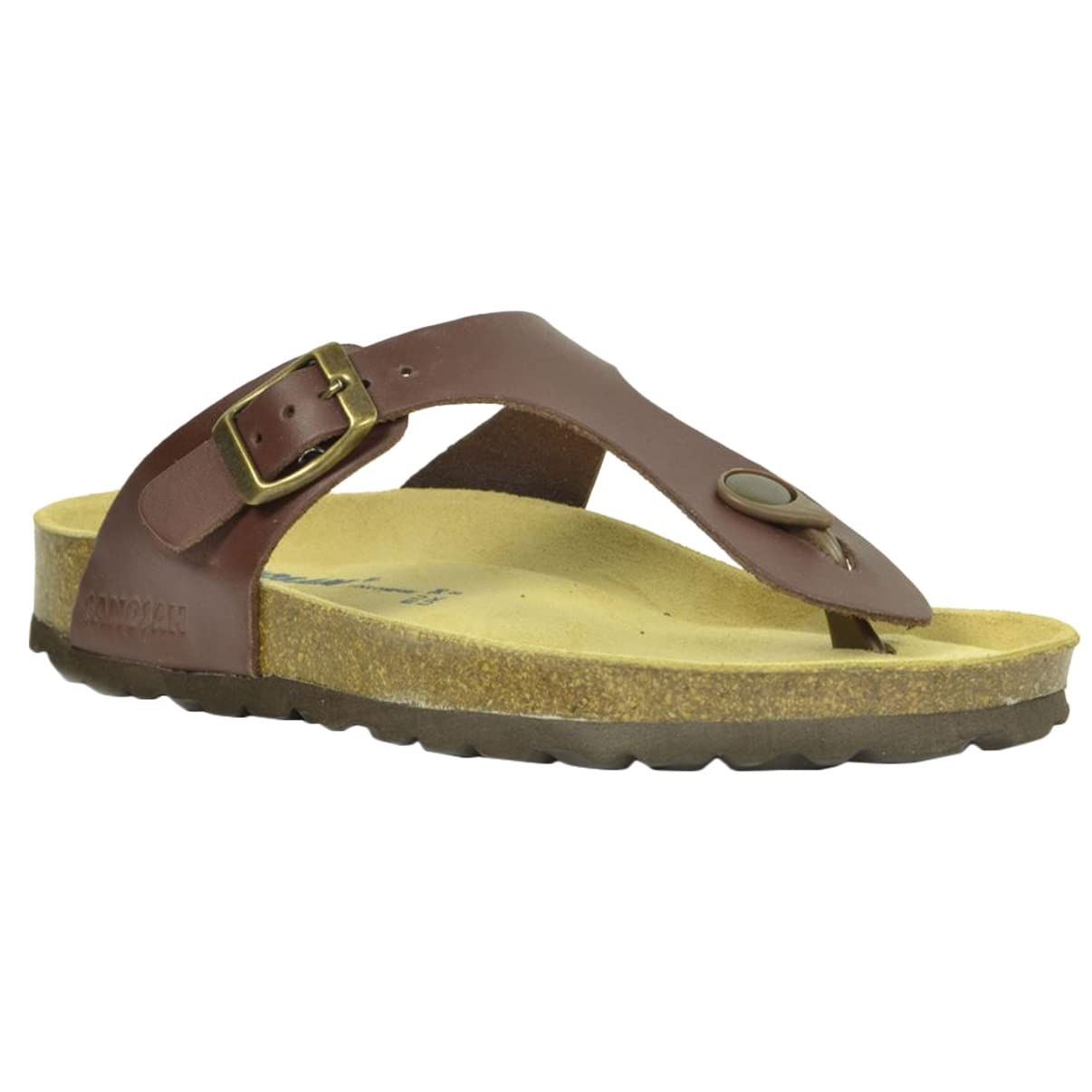 Sanosan Geneve Leather Women's Designer Thong Sandals (4 UK Brown Leather)