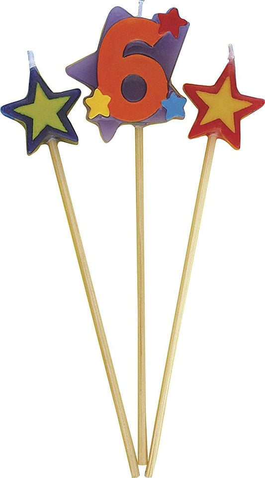 Number 6 Star Birthday Candles Set