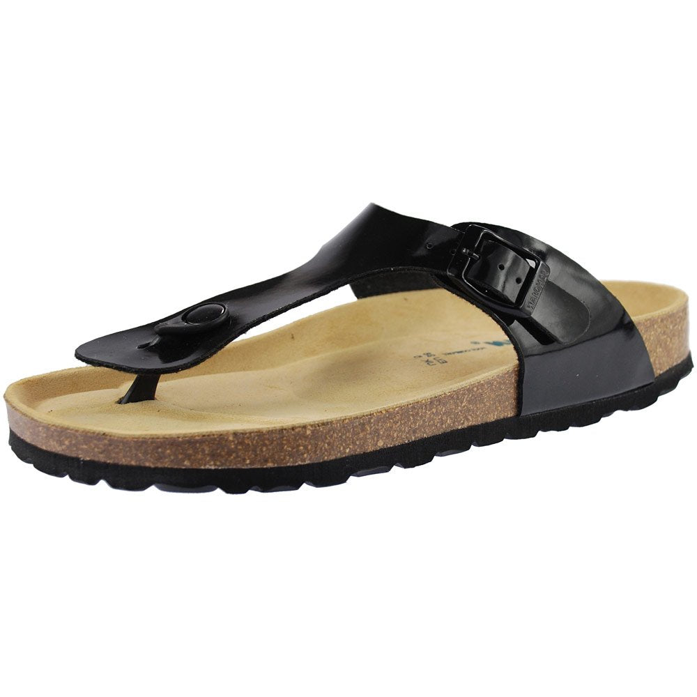 Sanosan Geneve Lacquered Black Womens Designer Thong Sandals 7 7