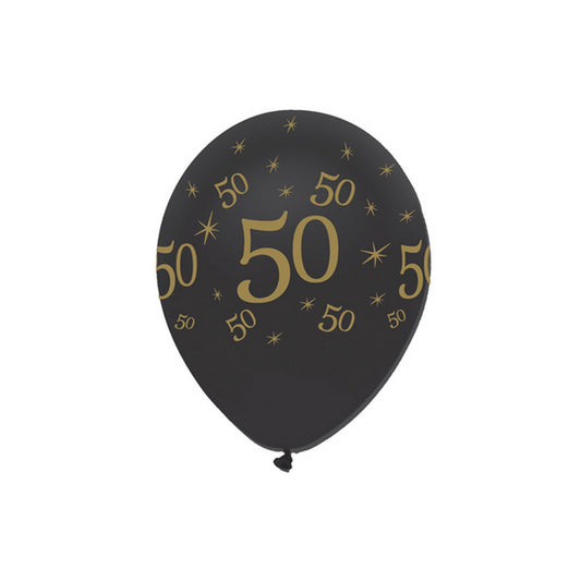 Black and Gold 18 Latex Balloons Pearlescent All Round Print