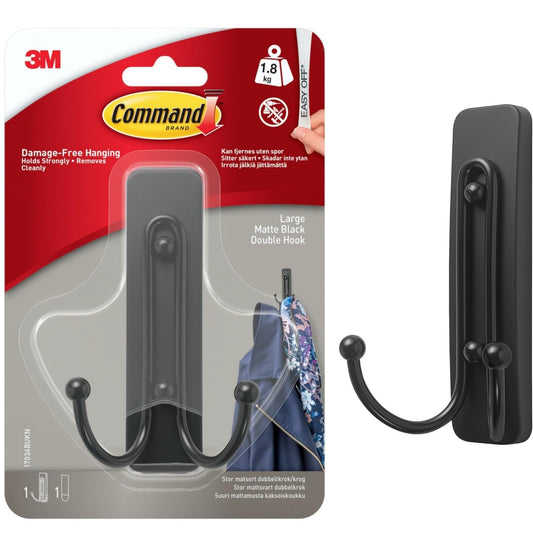 17036B Command Large Matte Black Double Hook