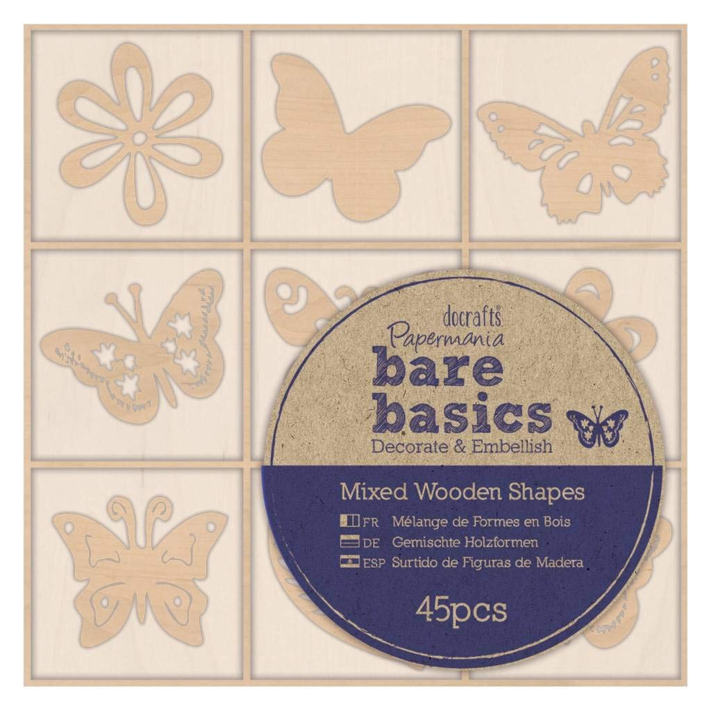 Wooden Shapes (45pcs) - Bare Basics - Flowers & Butterflies