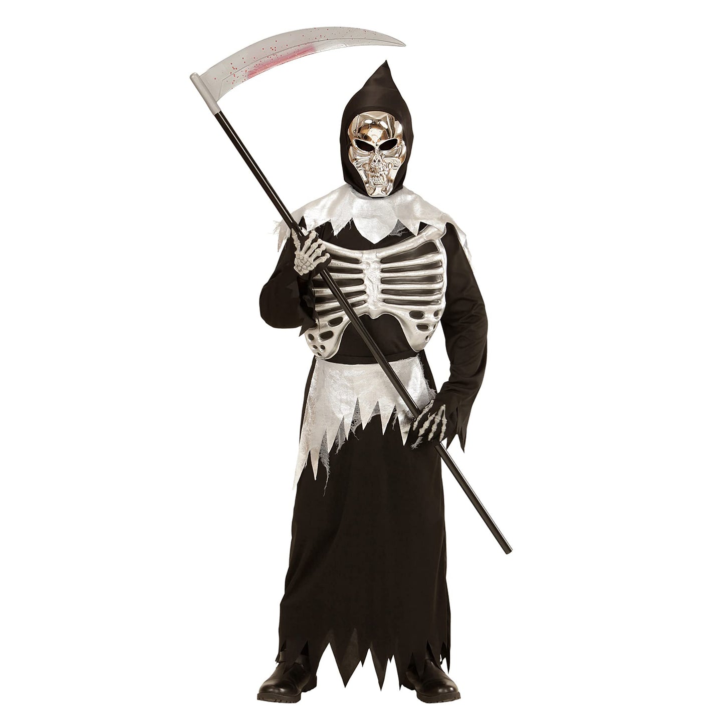 "GRIM REAPER" (tunic with rib cage, belt, hooded mask) - (140 cm / 8-10 Years)