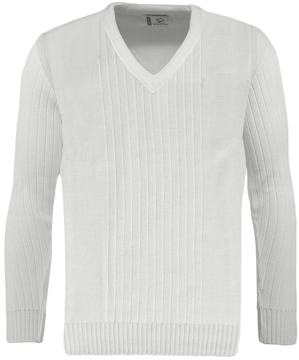 Green Play Ribbed Pullover - T_Prem Rib V Neck Jumper White XL