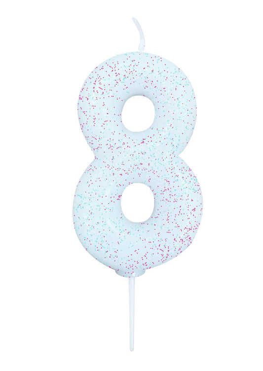 Age 8 Glitter Numeral Moulded Pick Candle Iridescent