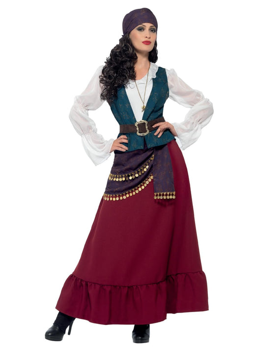 Deluxe Pirate Buccaneer Beauty Costume, Purple, with Dress, Sash, Bandana & Necklace, (M)