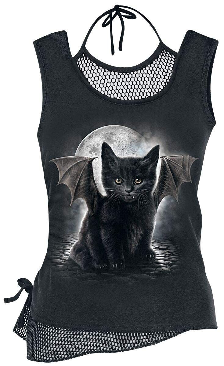 BAT CAT - 2in1 Neck Tie Mesh Top Black (Plain) - M