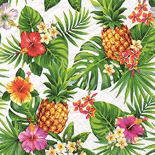 Tiflair Pineapples & Palm Leaves White Lunch Napkins 3 ply