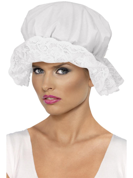 Mop Cap, White, with Lace