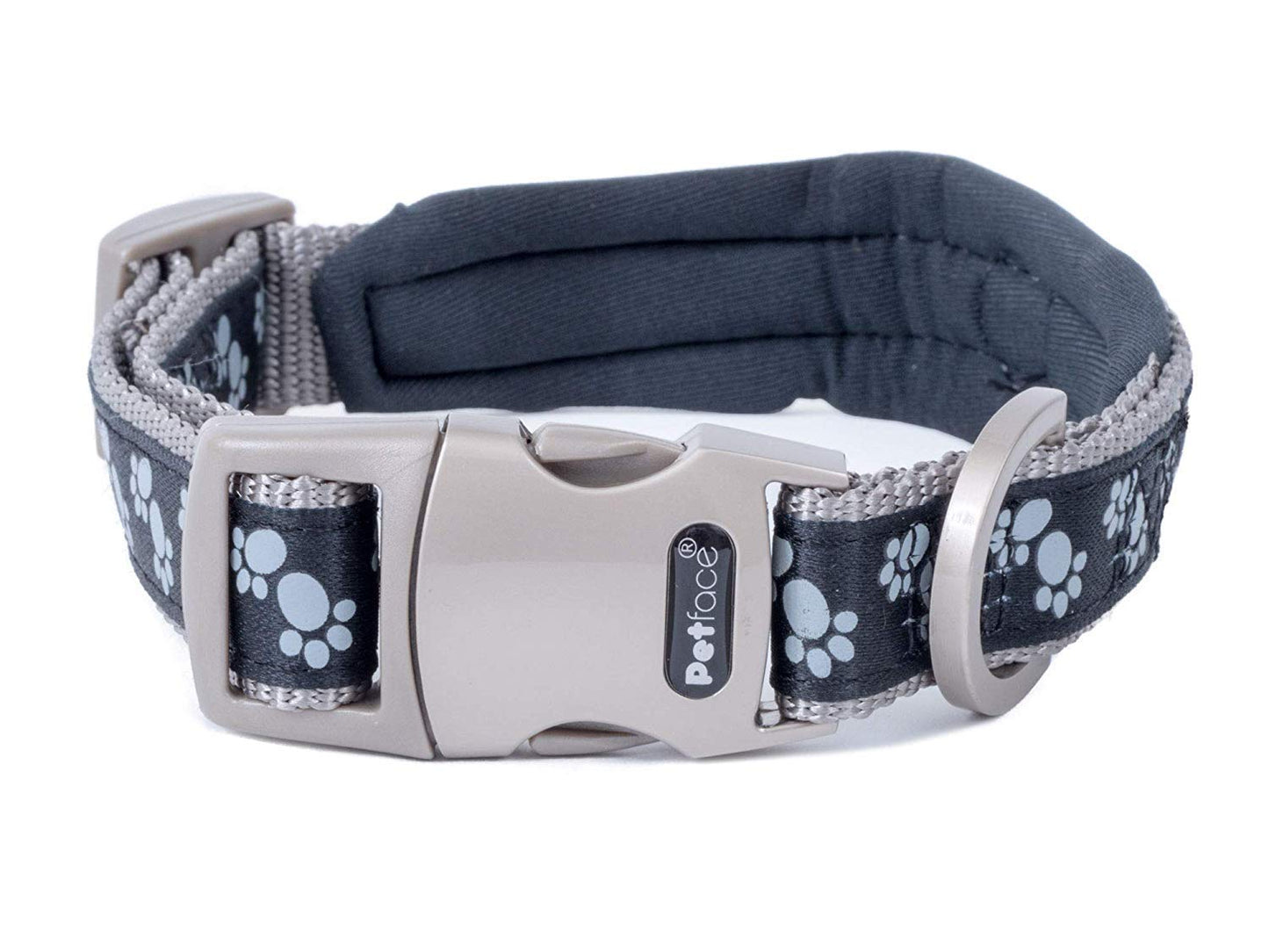 SIGNATURE PADDED DOG COLLAR BLACK PAWS MED X1