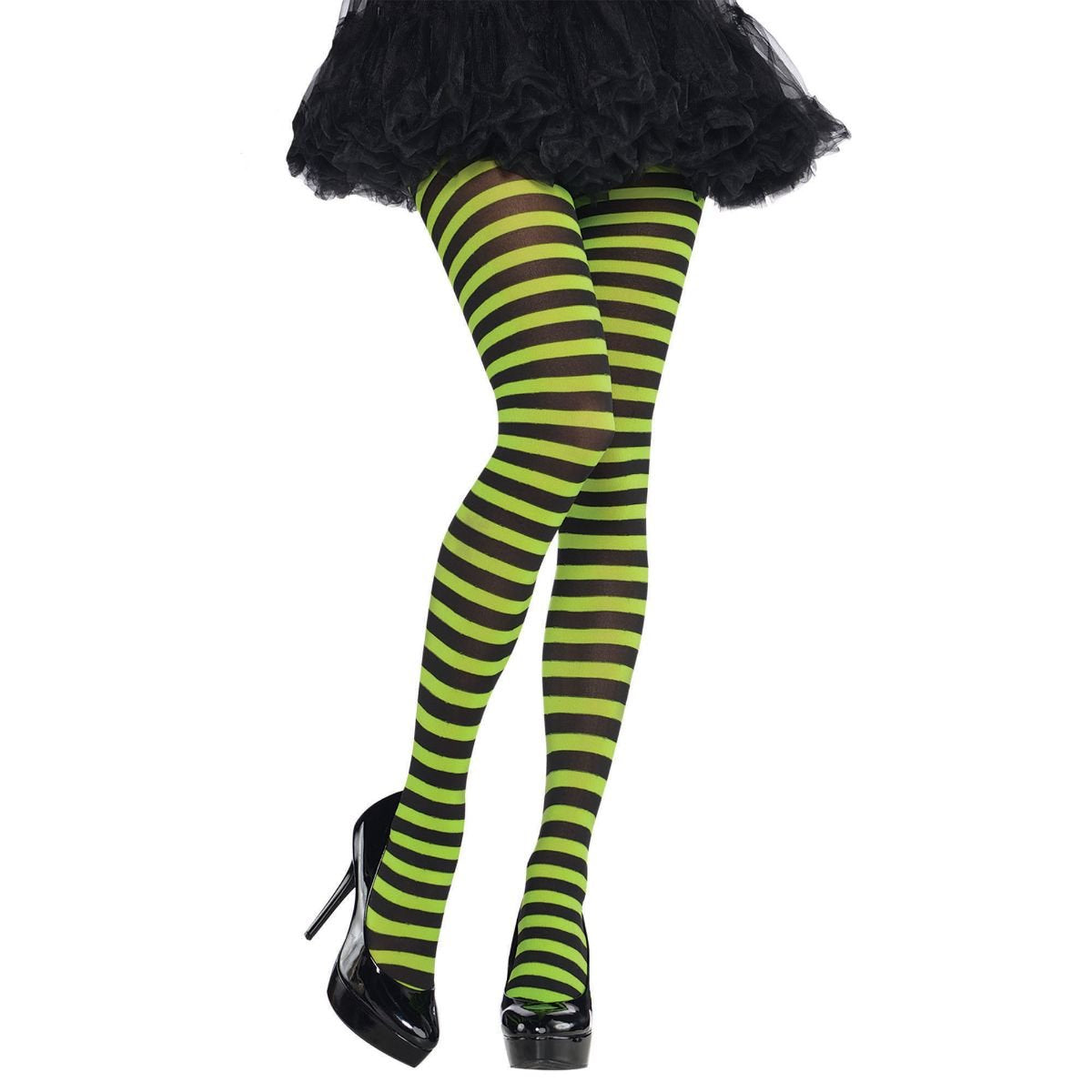 Adults Green/Black Striped Tights