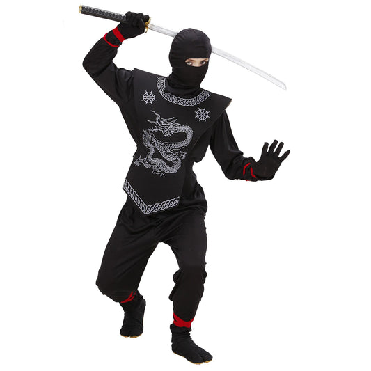 "BLACK NINJA" (coat with ties, pants with ties, chest armour, mask) - (116 cm / 4-5 Years)