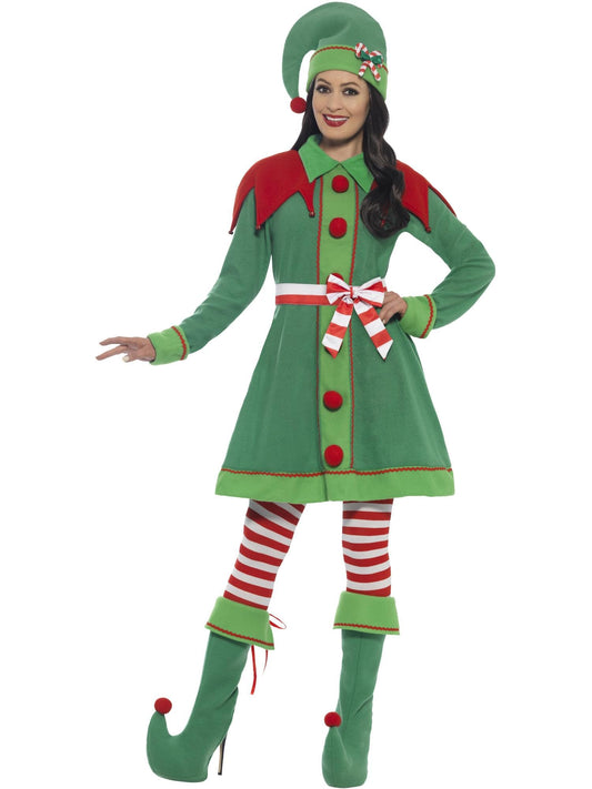 Deluxe Miss Elf Costume, Green, with Dress, Hat, Bootcovers, Tights & Belt, (M)