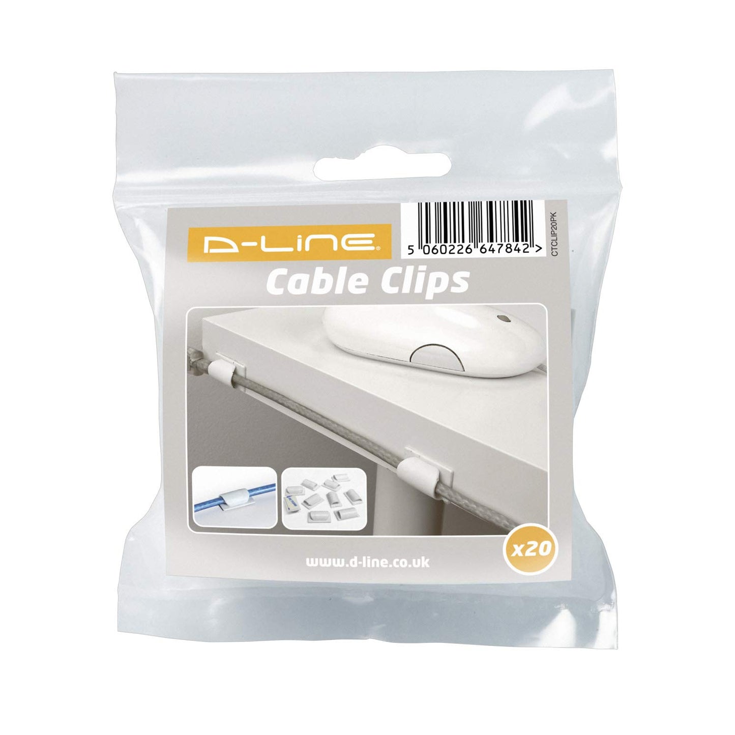 D-Line Cable Clips Self-Adhesive White (Pack of 20) CTC1P20PK